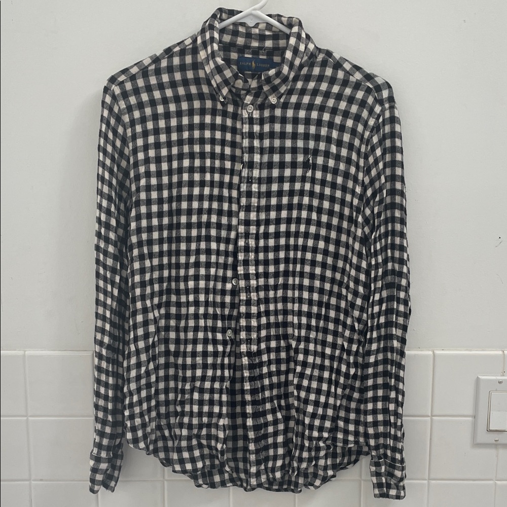 Ralph Lauren Black and White Checkered Casual Button Down Shirt Soft Flannel